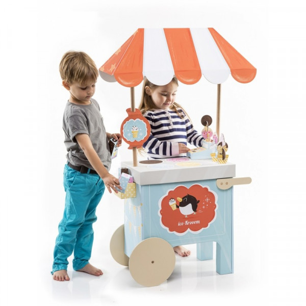 KROOOM ICE CREAM CART PLAYSET PRINTED CARDBOARD AND WOOD