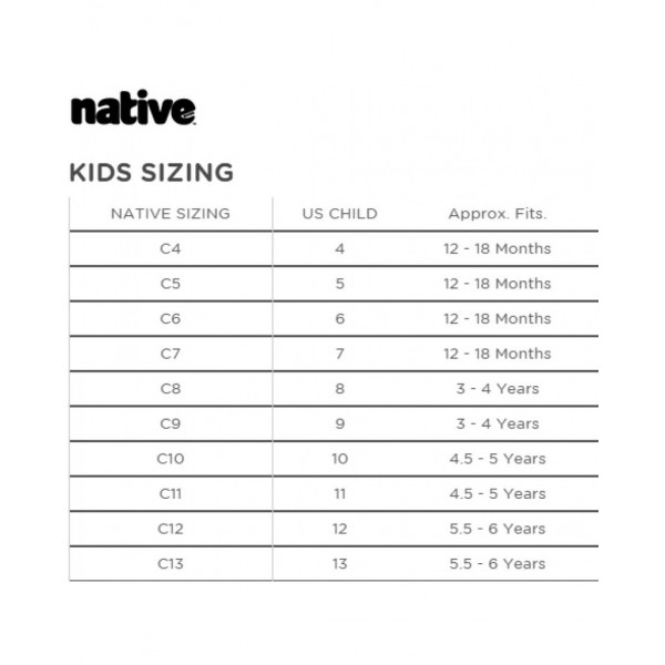 native shoes size c6