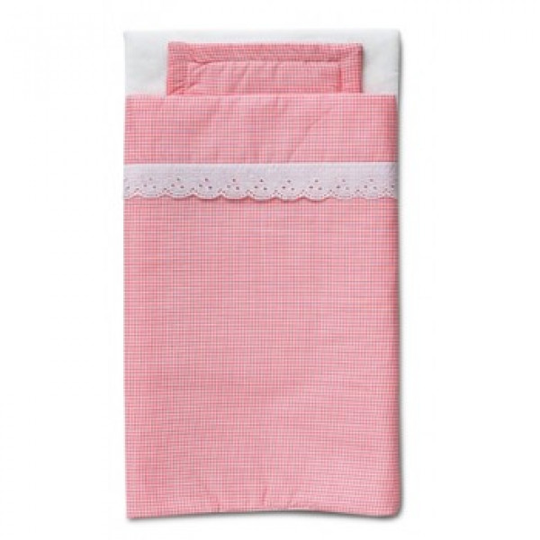 MICKI PINK GINGHAM COT & PRAM LINEN SET
