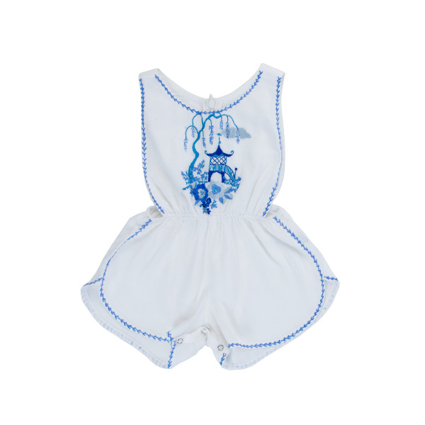 COCO & GINGER POET SUNSUIT EGGSHELL BLUE PAGODA HAND STITCH