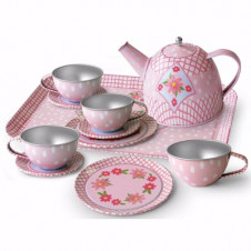 TEA SET TIN PINK FLORAL