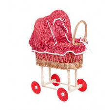 EGMONT WICKER PRAM RED & WHITE GINGHAM