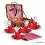 RED ENAMEL PICNIC SET IN A BASKET